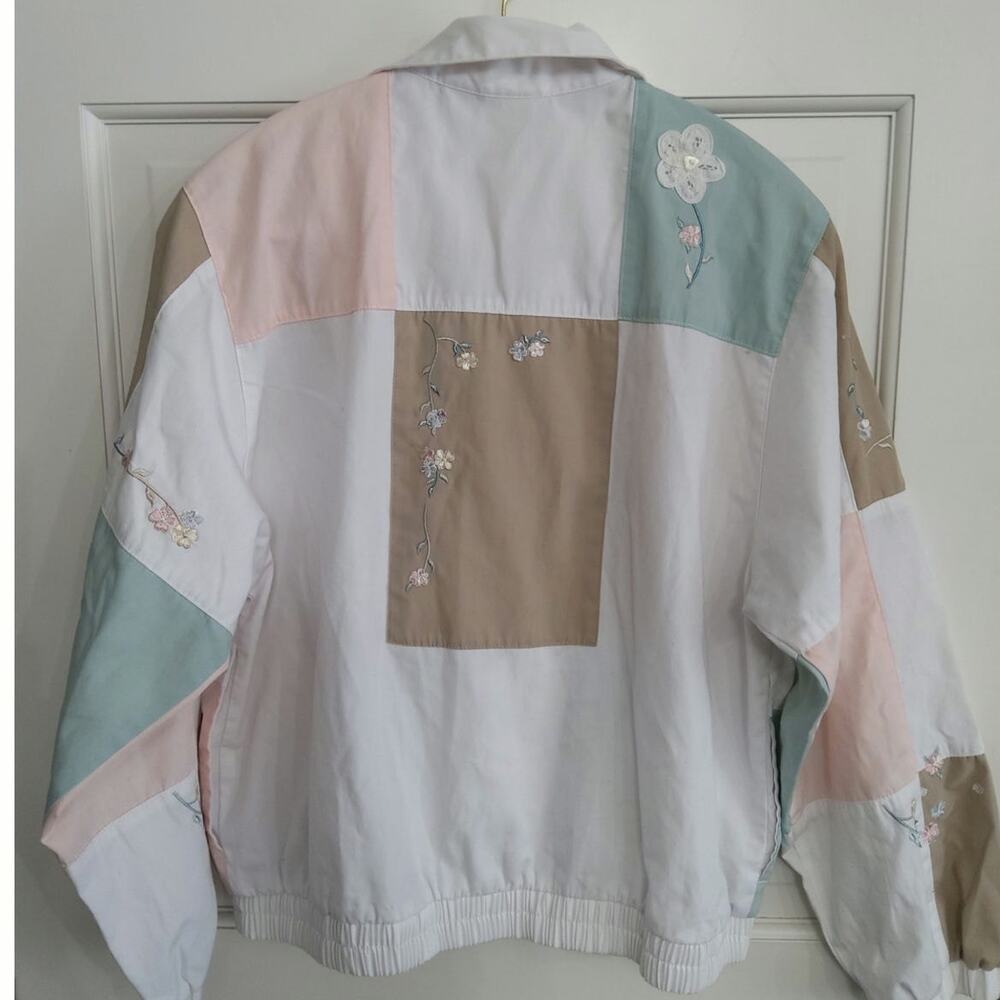 Vtg Y2K Cottagecore Patchwork Gmacore Jacket floral embroidery wht/pink Size  M - Picture 2 of 12